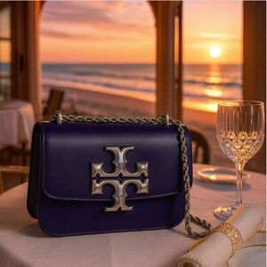Tory Burch Eleanor Purple Leather Small Convertible Shoulder Bag/Crossbody Bag